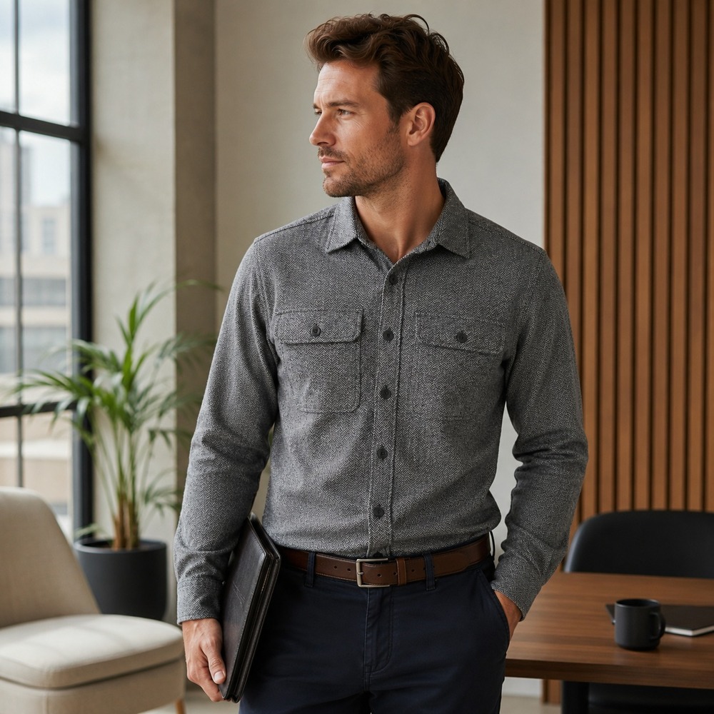 Rhoback Mens Sheffield Shirt Herringbone Button Down Size S Stretch Long Sleeve